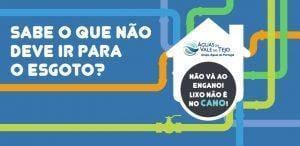 Cartaz campanha aviso o que não deitar esgoto com logo Águas do Vale do Tejo