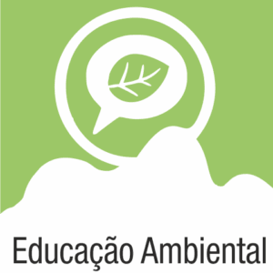 Ícone com bolha de comunicação branca contendo uma folha estilizada, sobre fundo verde degradado