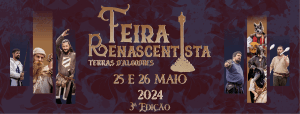 Banner da Feira Renascentista Terras d'Algodres, 25 e 26 maio 2024, com personagens medievais